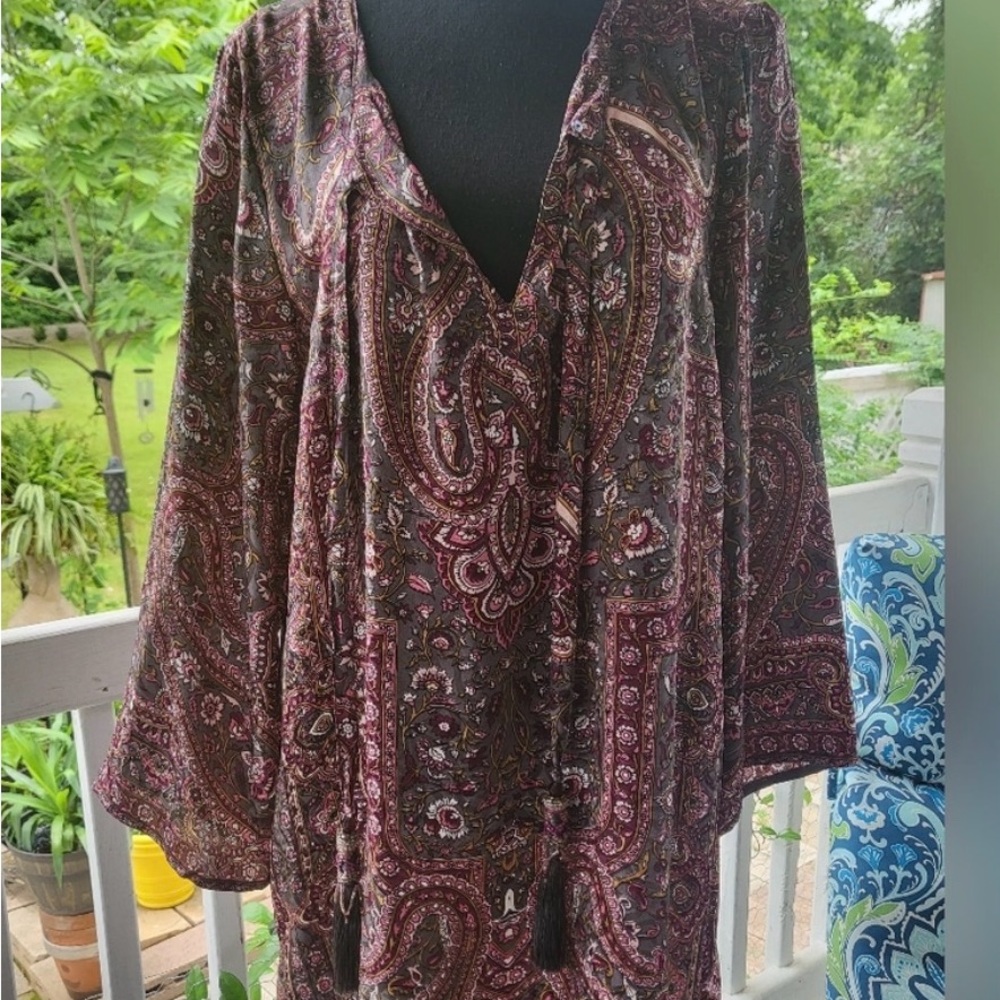 Calypso 100% Silk Paisley Mini Dress in Burgundy and Olive